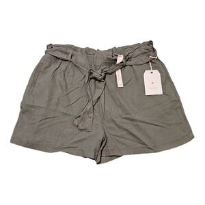 April Kiss Women's Avocado Green Linen Blend Twill Casual Shorts Size XL